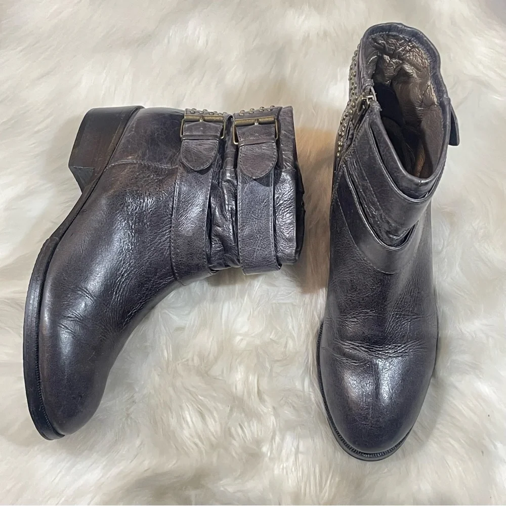 Faryl Robin Dark Grey Gold Studded Leather Booties - Picture 8 of 12